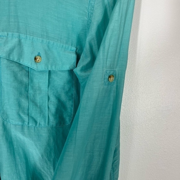 LAUREN Ralph Lauren Cotton Silk Blend Button Up Womens Size XS Blue Shirt Top - Picture 8 of 14